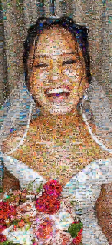 Wedding photo mosaic of a laughing bride