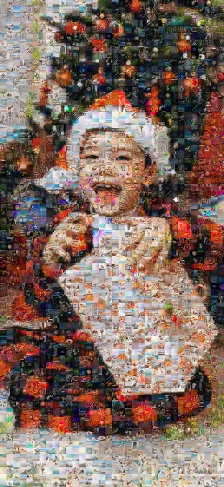 Holiday photo mosaic of a child in a Santa hat